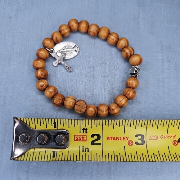 Rosary Bracelet Mary Jesus Crucifix Olive Wood Beads Catholic Miraculous Gift - Picture 5 of 8